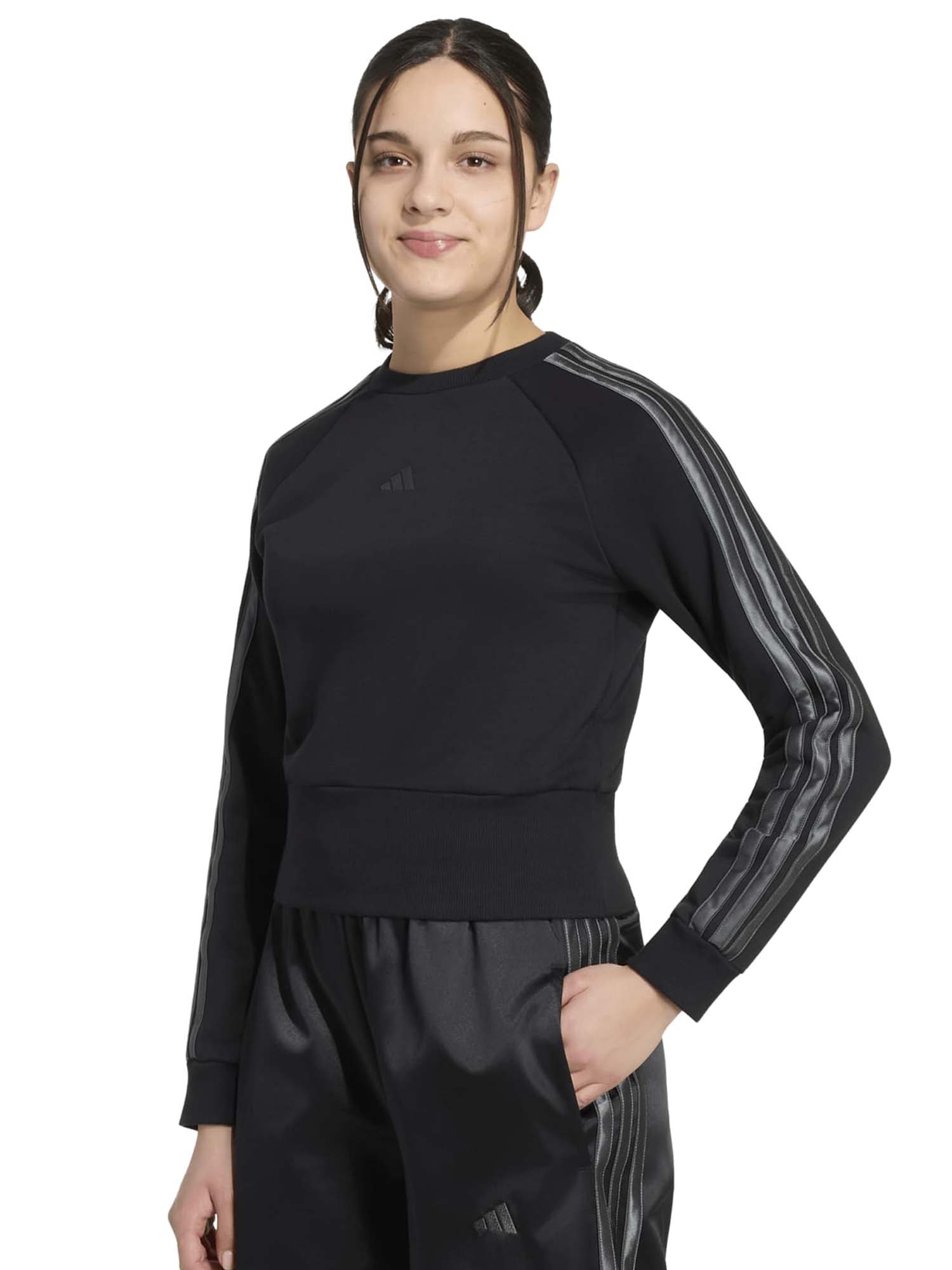 Felpa satinata Adidas unisex bambino nera con cappuccio